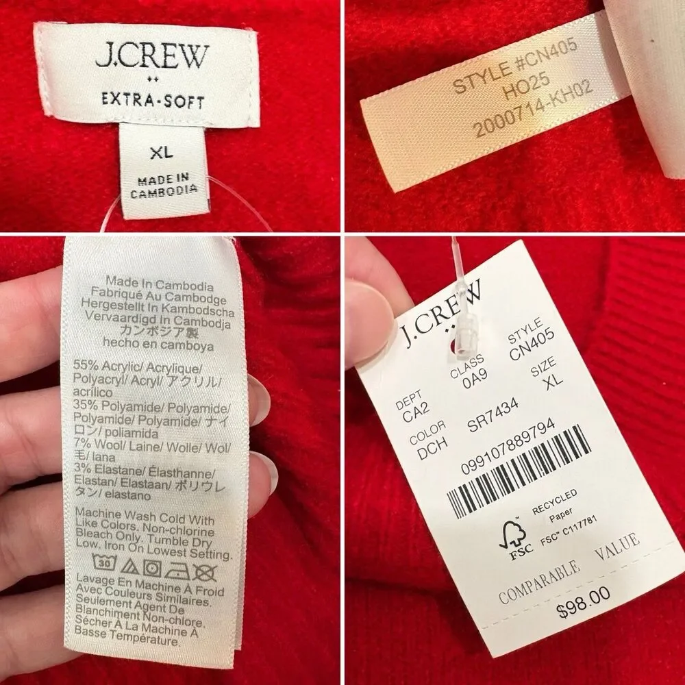J. Crew Factory Red Crew Neck Sweater Extra Soft Yarn Size XL
